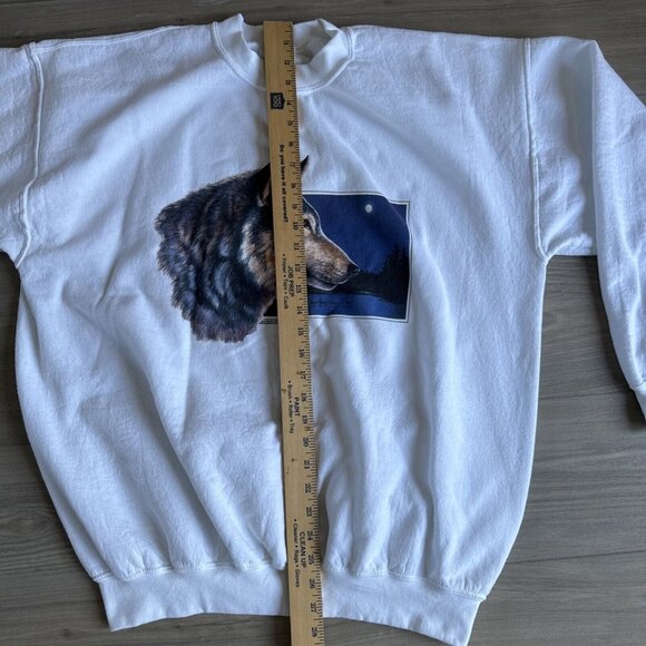 Vintage Wolf Sweatshirt‎ White Robert Allen Sportswear Made in the USA Mens XL - Picture 7 of 9